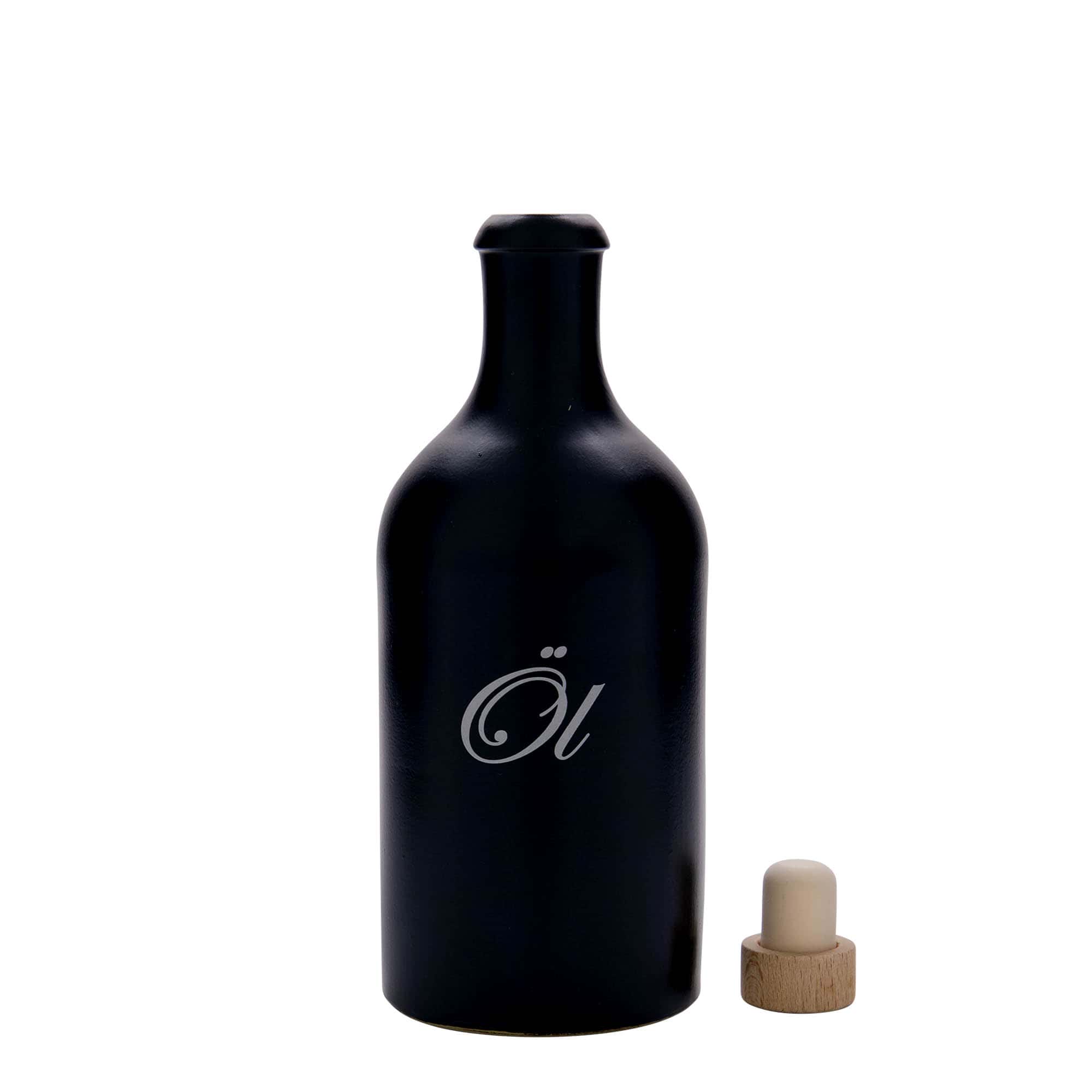 500 ml Tonkrug, Motiv: Öl, Steinzeug, schwarz, Mündung: Kork