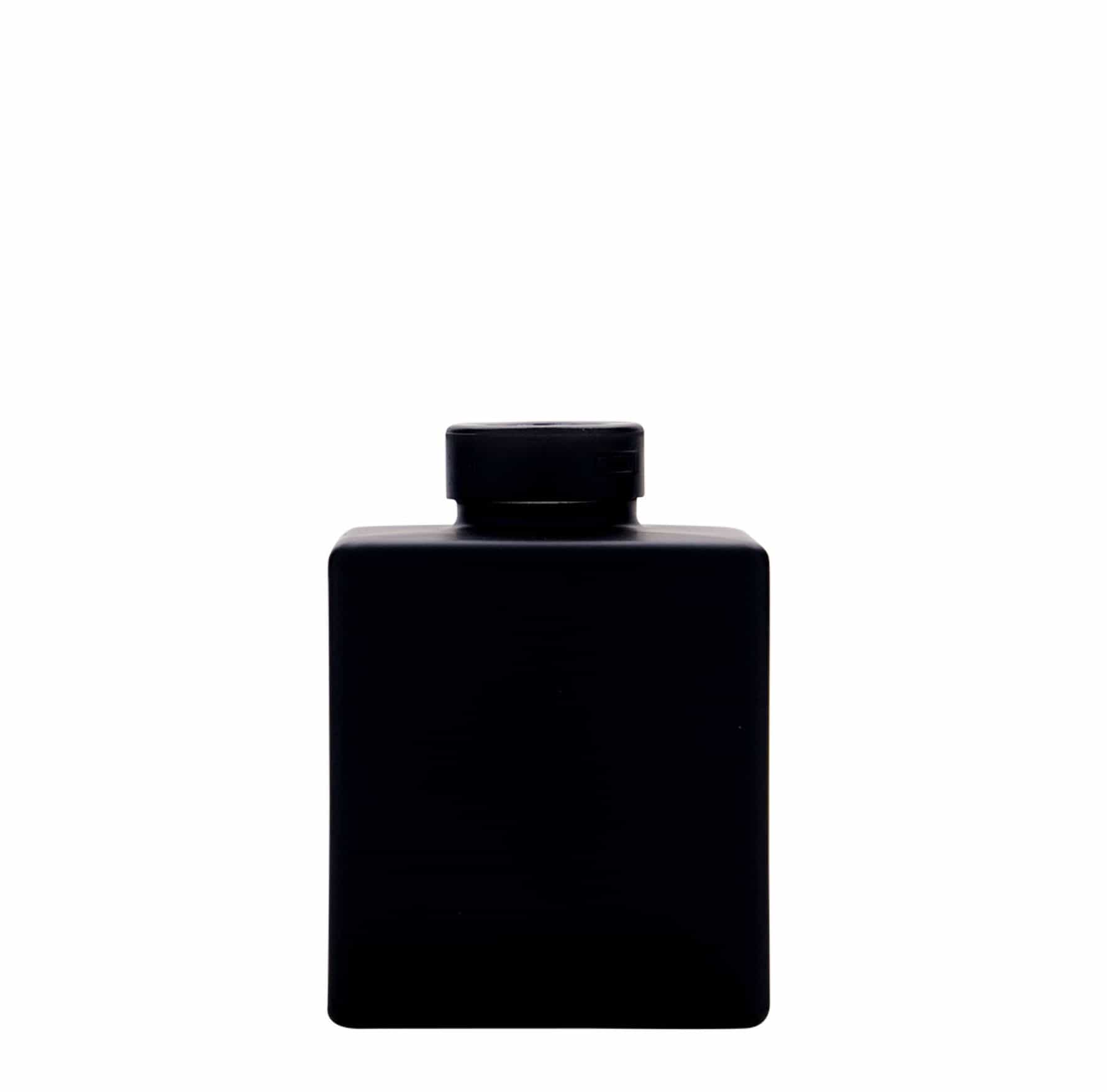 500 ml Glasflasche 'Cube', quadratisch, schwarz, Mündung: Kork