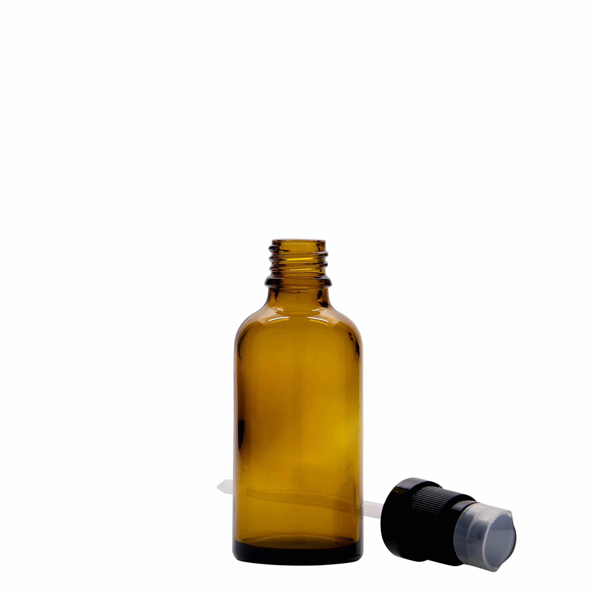 50 ml Medizinflasche mit Lotionspumpe, Glas, braun, Mündung: DIN 18