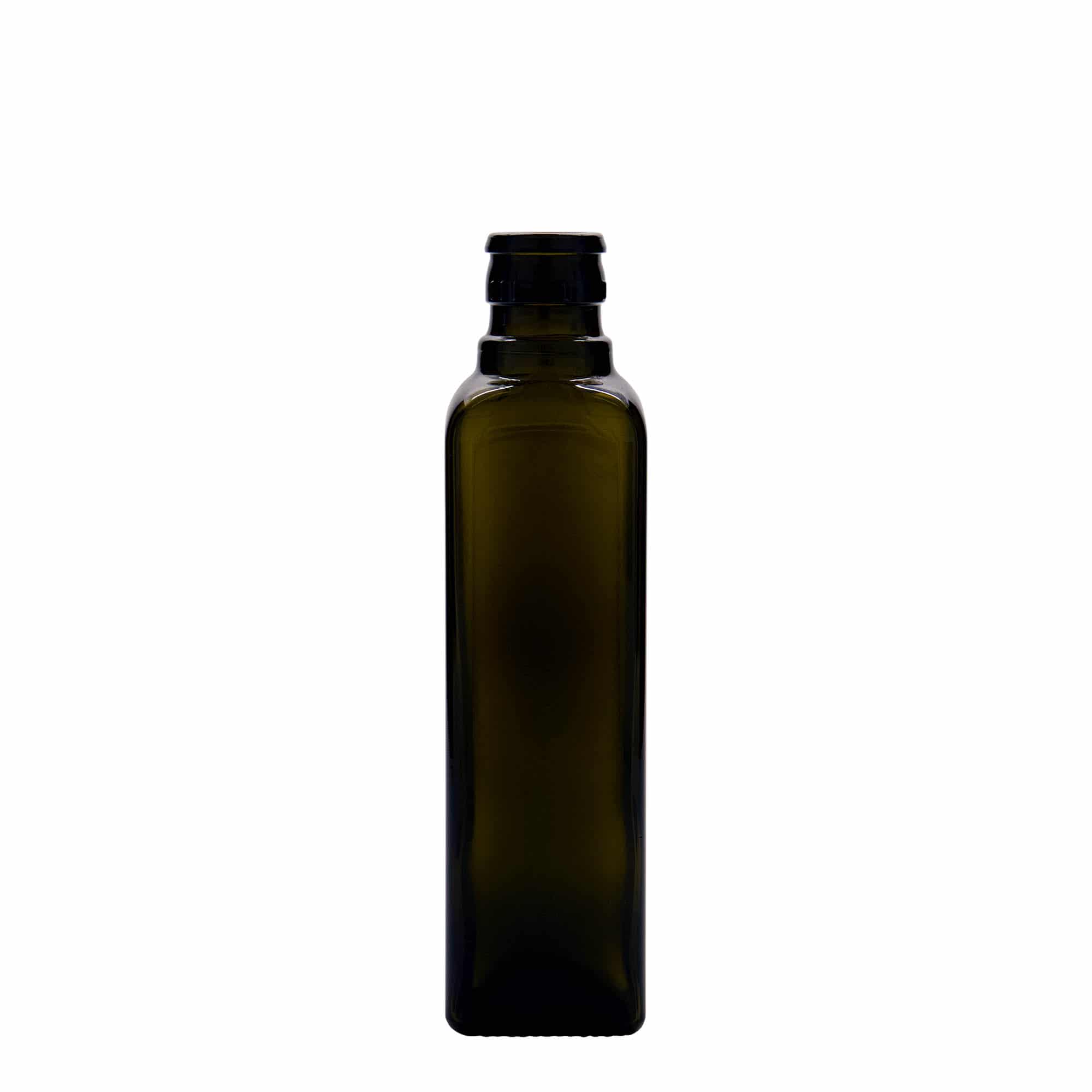 250 ml Essig-/Ölflasche 'Quadra', Glas, quadratisch, antikgrün, Mündung: DOP