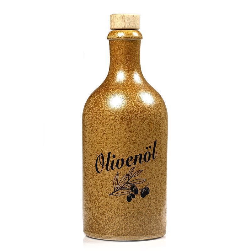 500 ml Tonkrug, Motiv: Olivenöl, Steinzeug, braun-kristall, Mündung: Kork