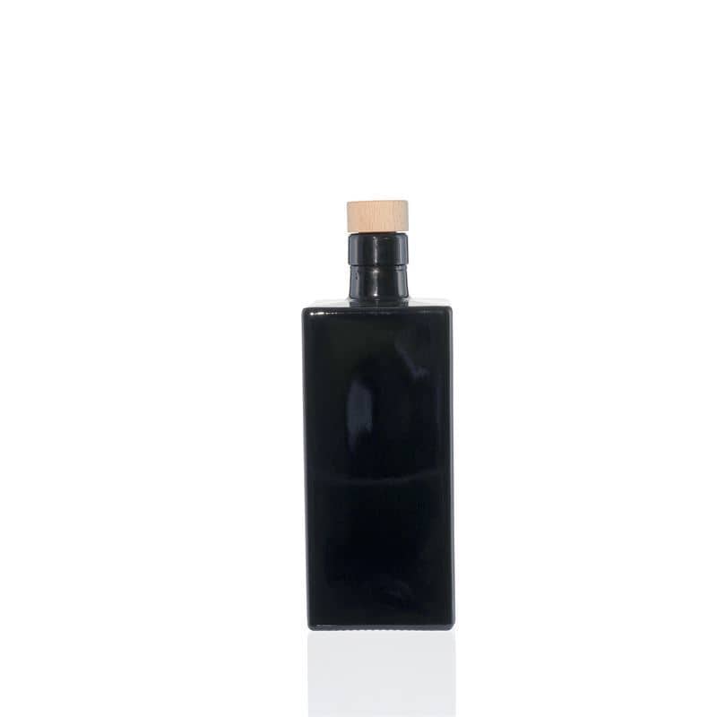 500 ml Glasflasche 'Raphaela', quadratisch, schwarz, Mündung: Kork