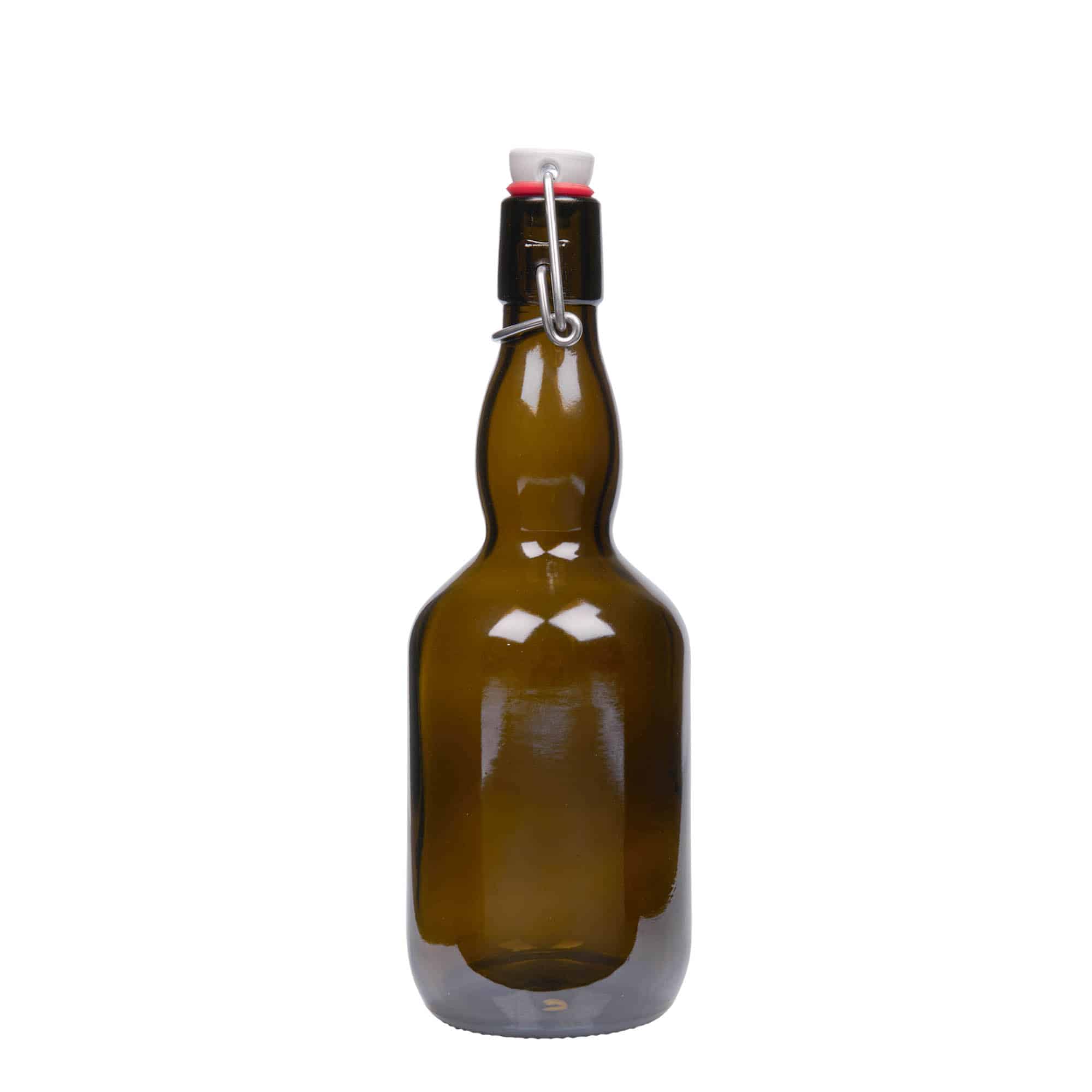 500 ml Bierflasche Kropfhals, Glas, antikgrün, Mündung: Bügelverschluss