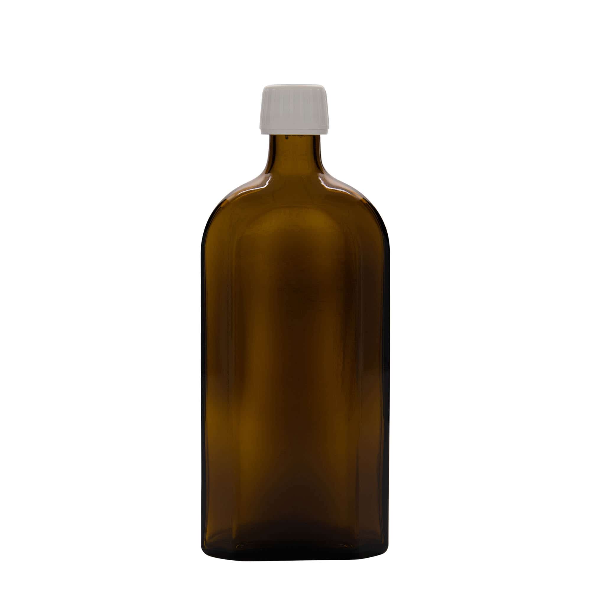 500 ml Medizinflasche Meplat, oval, Glas, braun, Mündung: PP 28
