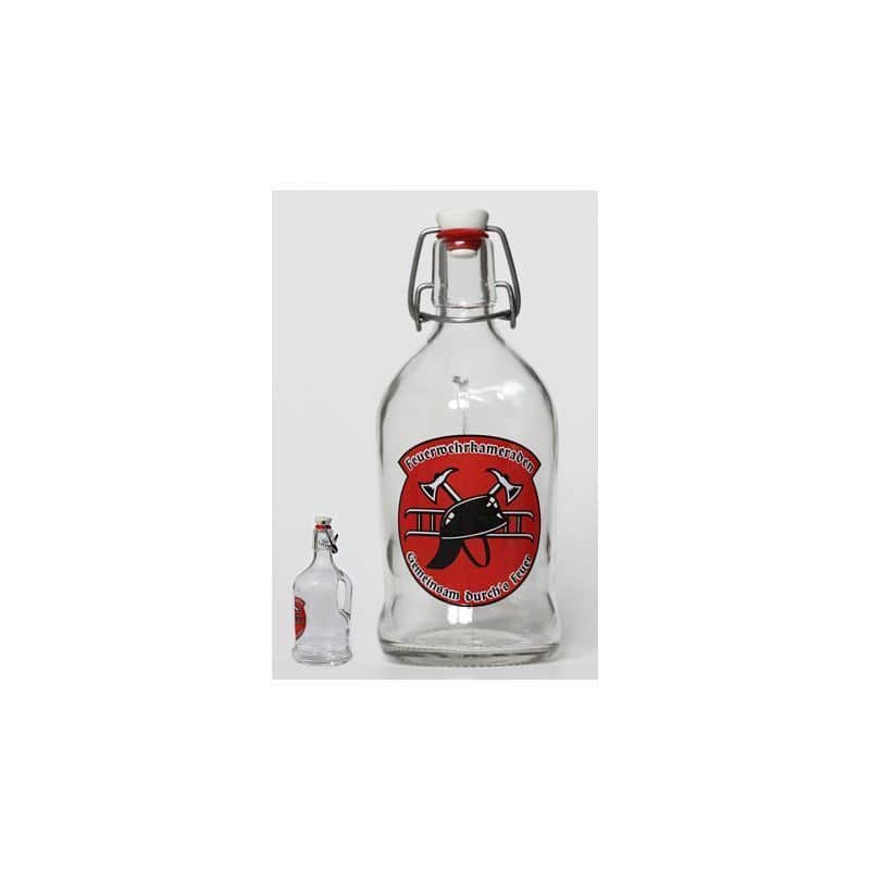 500 ml Glasflasche 'Classica', Motiv: Feuerwehr, Mündung: Bügelverschluss
