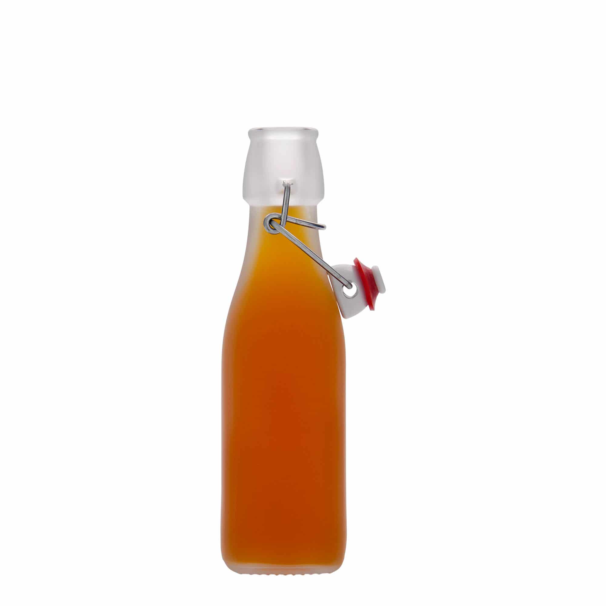 250 ml Glasflasche 'Swing, quadratisch, weiß, Mündung: Bügelverschluss