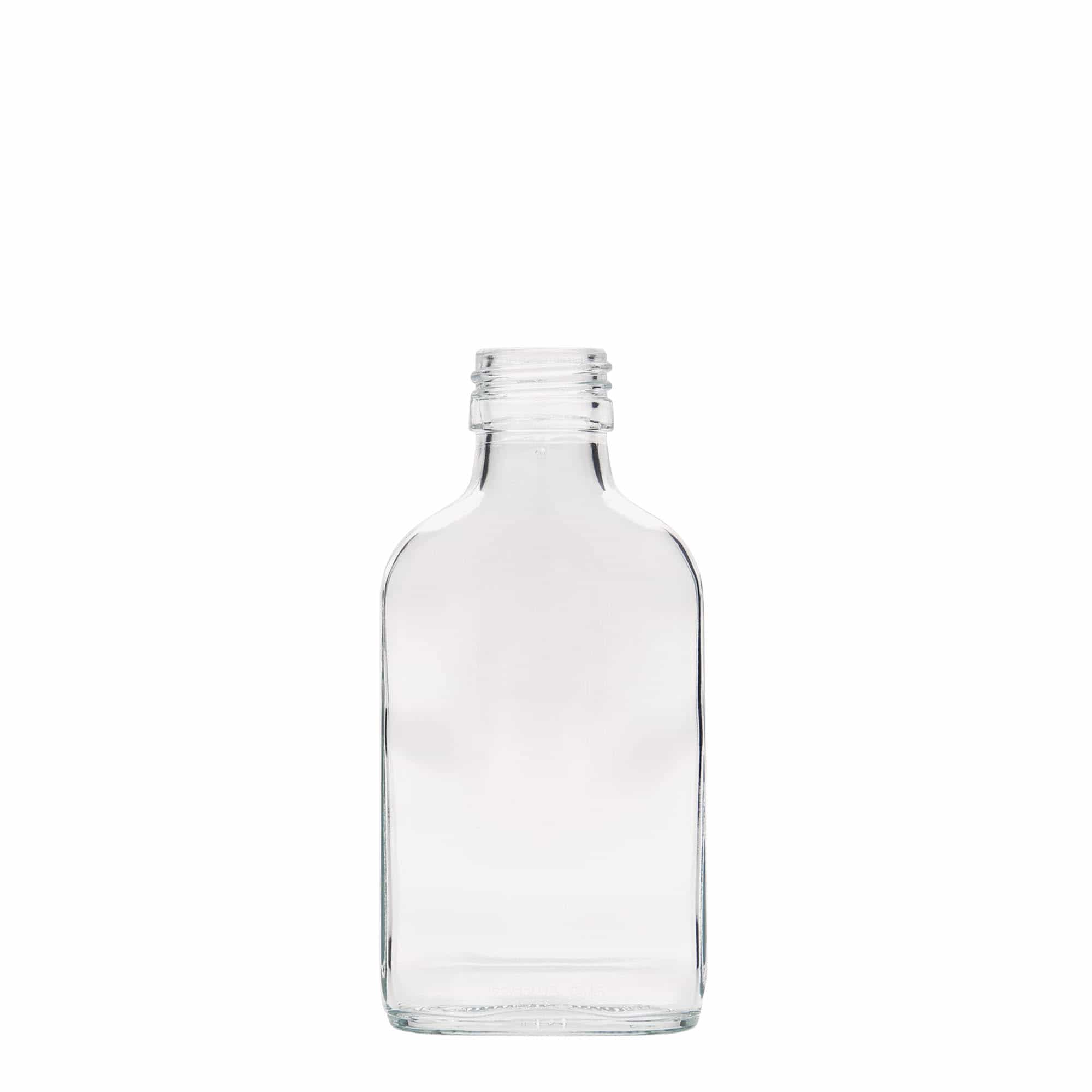 100 ml Taschenflasche, rechteckig, Glas, Mündung: PP 28