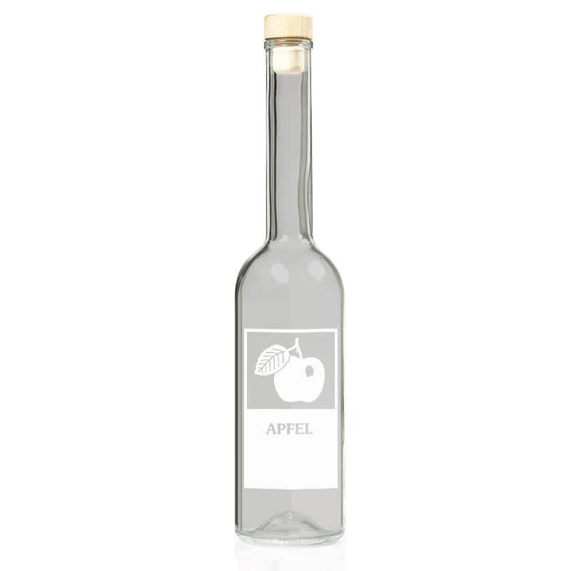 200 ml Glasflasche 'Opera', Motiv: Apfel, Mündung: Kork