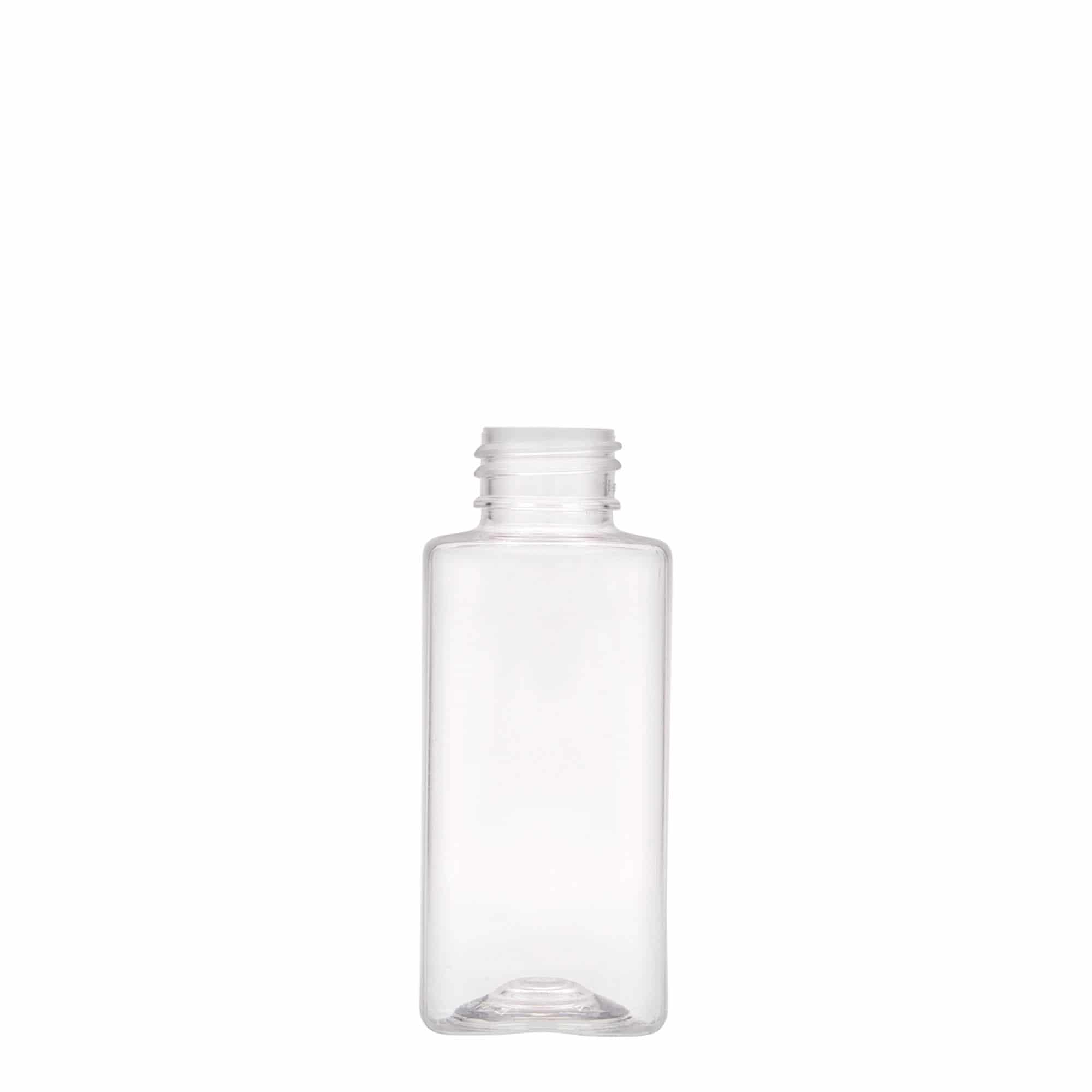 100 ml PET-Flasche 'Karl', quadratisch, Kunststoff, Mündung: GPI 24/410