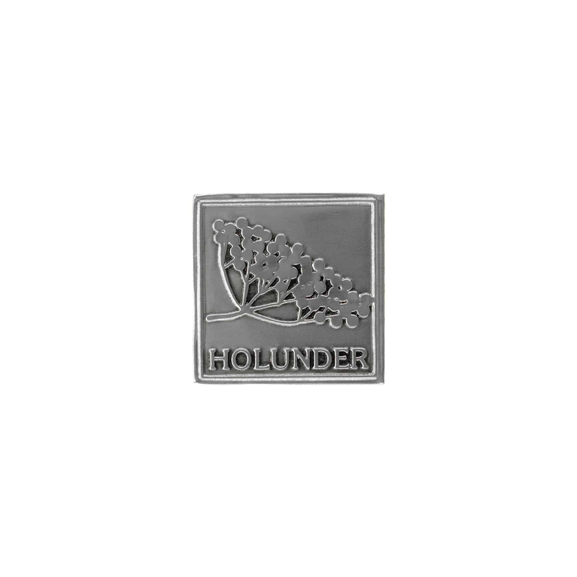 Zinnetikett 'Holunder', quadratisch, Metall, silber