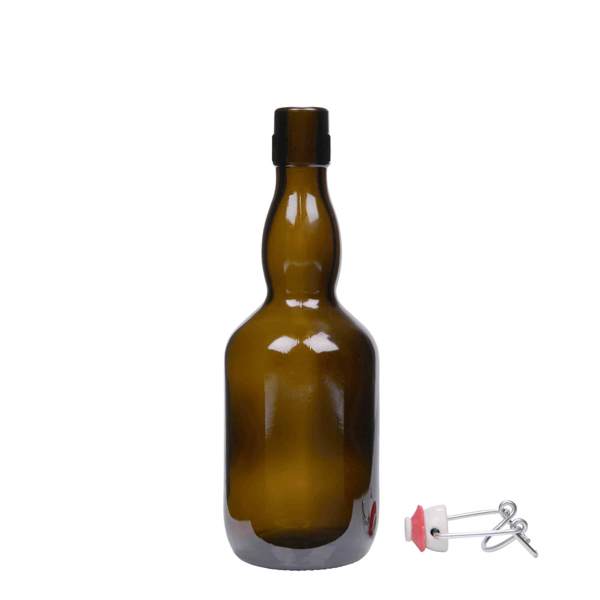500 ml Bierflasche Kropfhals, Glas, antikgrün, Mündung: Bügelverschluss