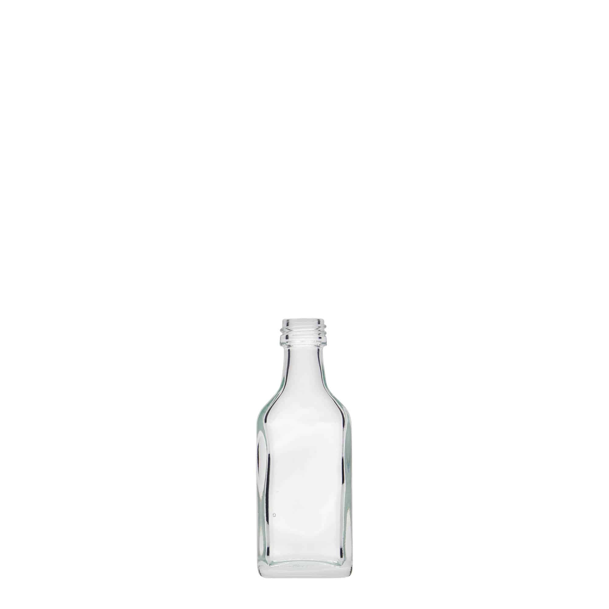 20 ml Taschenflasche, rechteckig, Glas, Mündung: PP 18