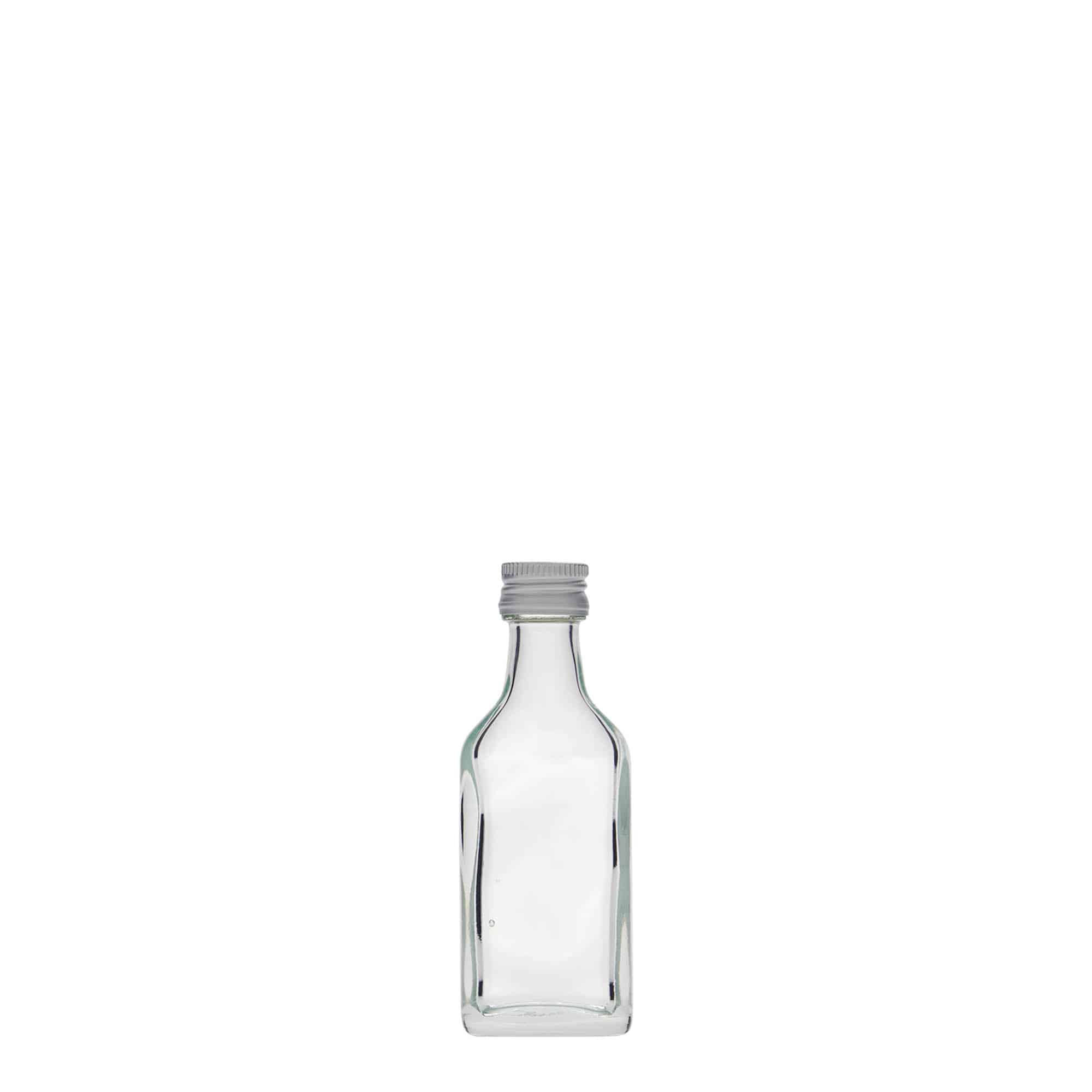 20 ml Taschenflasche, rechteckig, Glas, Mündung: PP 18