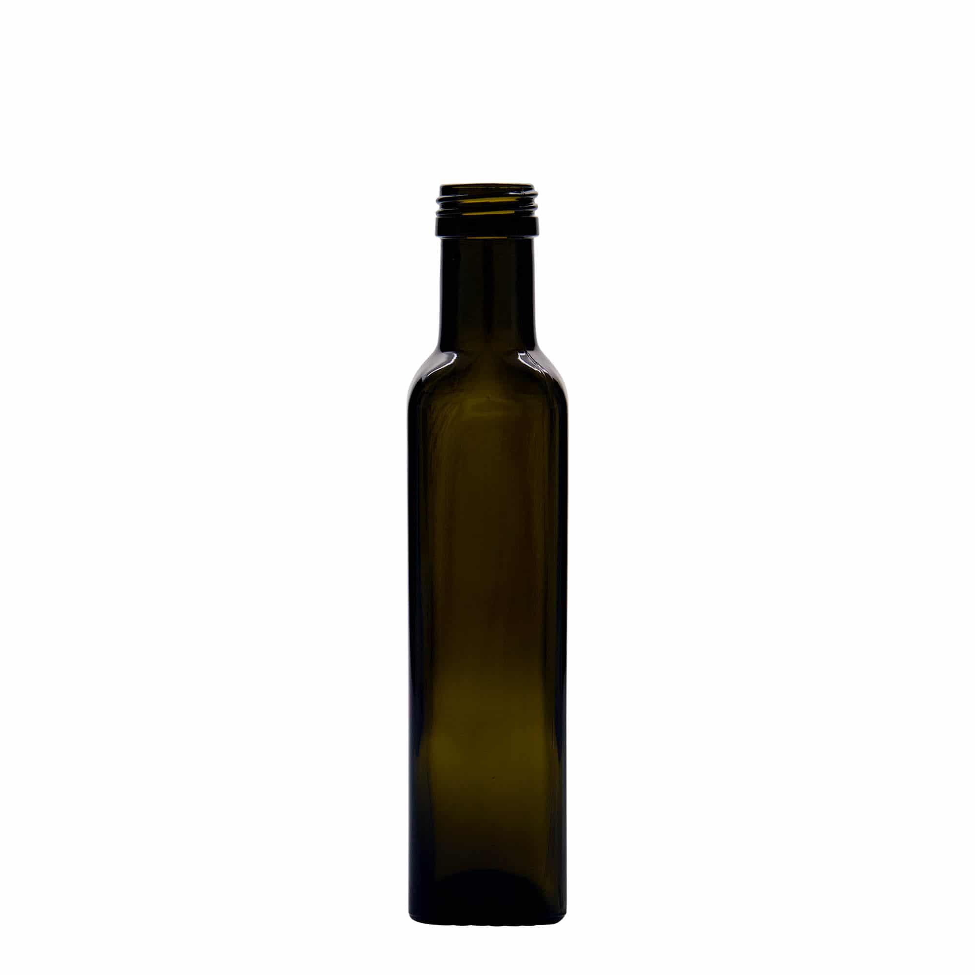 250 ml Glasflasche 'Marasca', quadratisch, antikgrün, Mündung: PP 31,5