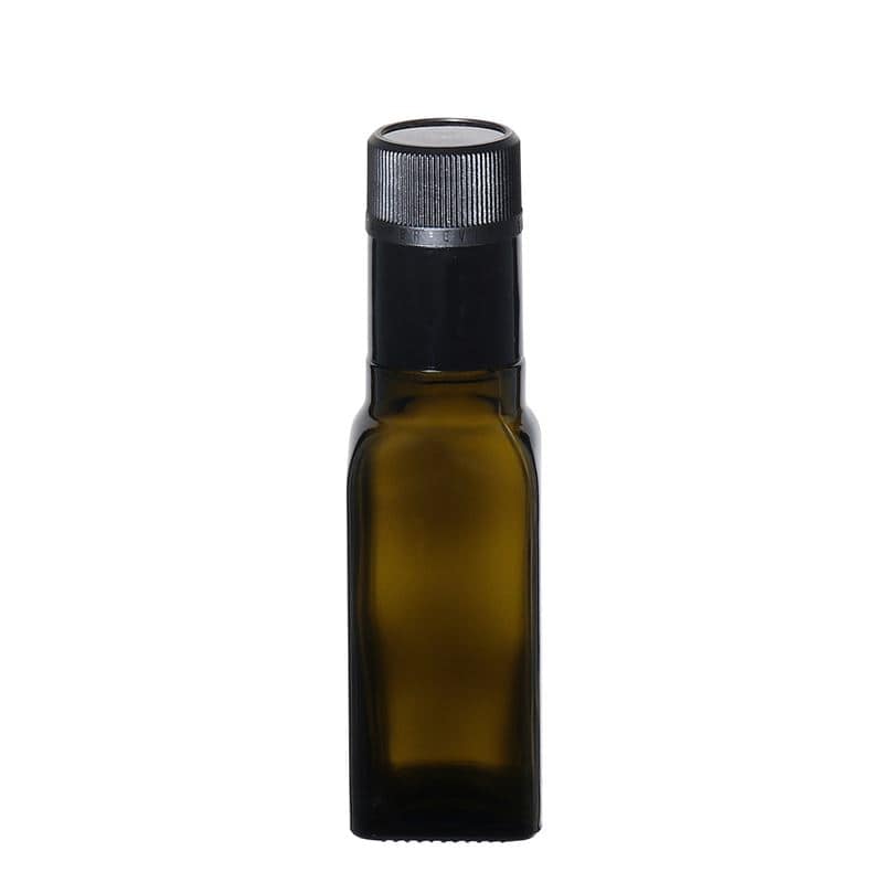 100 ml Essig-/Ölflasche 'Quadra', Glas, quadratisch, antikgrün, Mündung: DOP